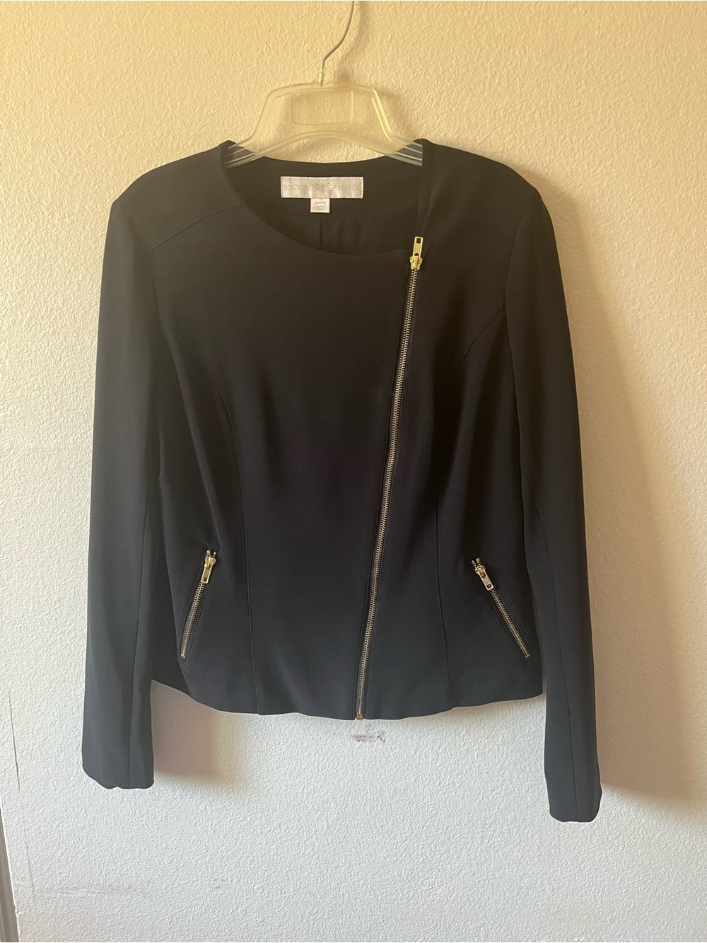 Boston Proper Black Asymmetric Zip Blazer with Gold Hardware 12